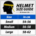 SG Armour Lite helmet size guide: Small 54-56 cm, Medium 56-58 cm, Large 58-62 cm