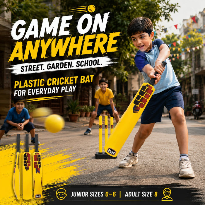 SS Plastic Cricket Bat Adult and Junior Size 0 - 6, 8
