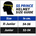 SS Prince Junior and X-Junior cricket helmet size guide in centimetres