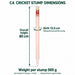 CA wooden cricket stump with arrows showing 80 cm overall height, 12.5 cm girth around the shaft and 565 g weight per stump