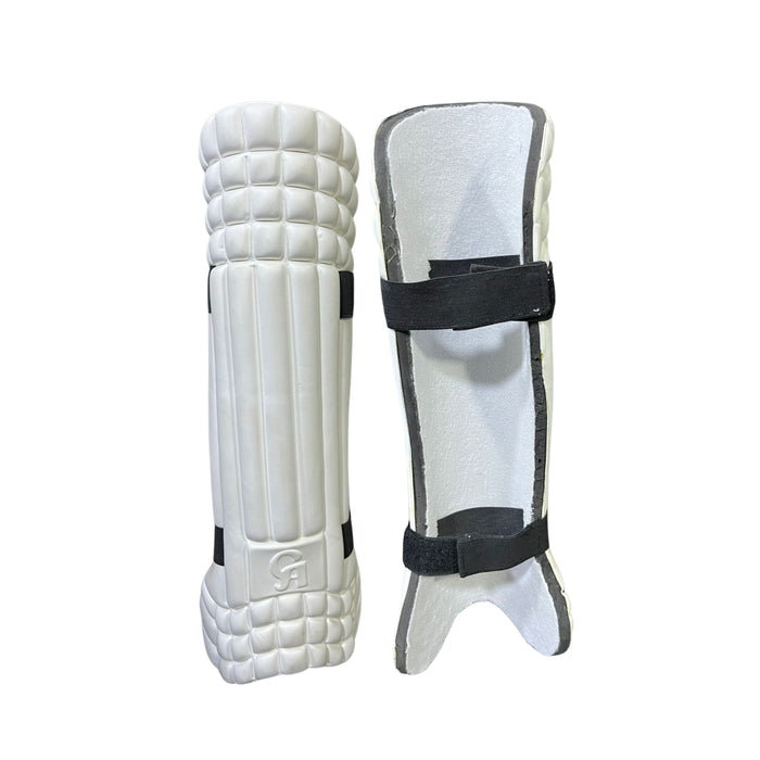 CA Fielding Pads showing moulded white front and rear lining with two black straps