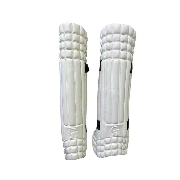 Pair of white CA Fielding Pads Moulded Shin Guards
