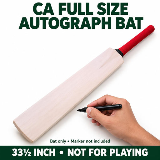 CA 33.5 inch full size unsigned autograph cricket bat with a hand holding a marker, not for playing