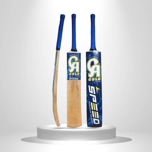 CA Gold Speed coconut wood cricket bat showing side, front and back views