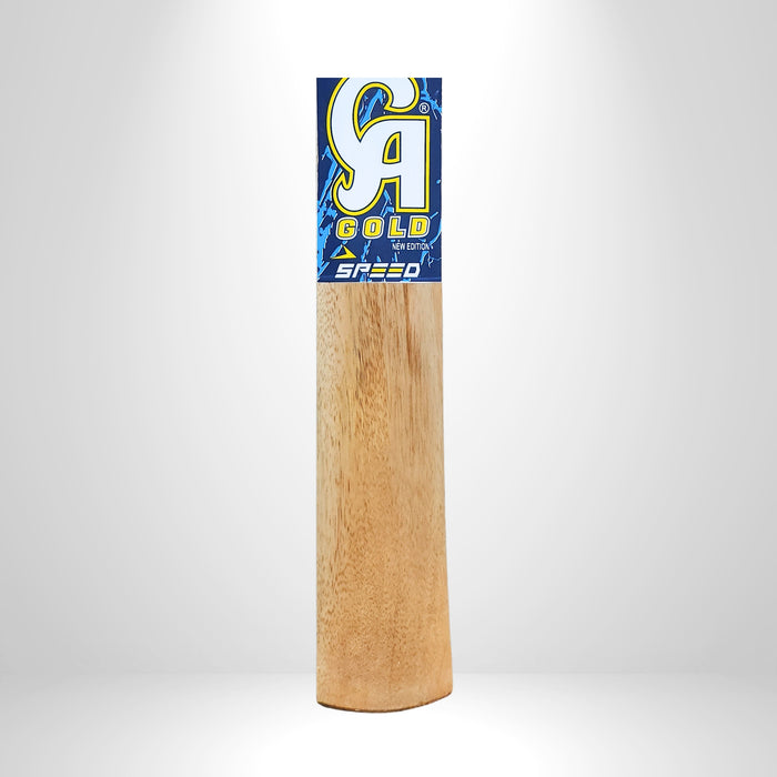 Close view of the CA Gold Speed coconut wood bat face and branding