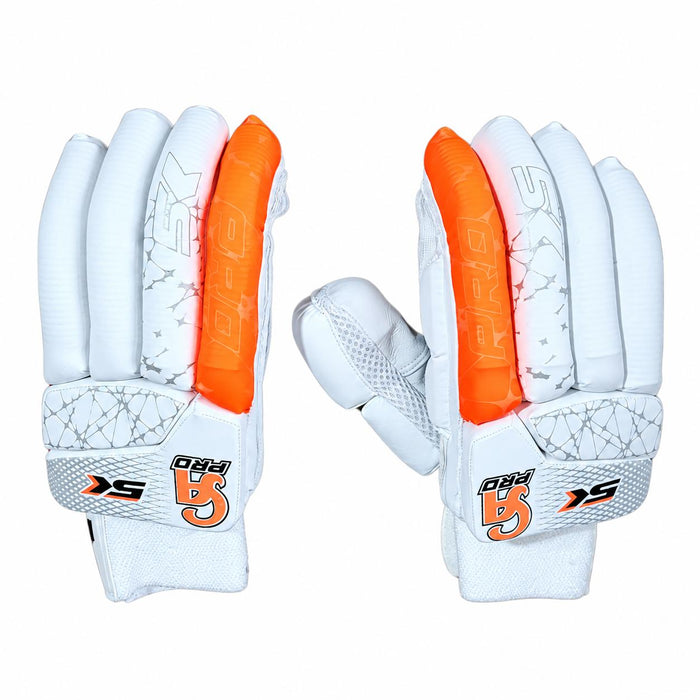 CA Pro 5000 batting gloves - white and orange padded backs on white background