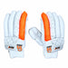 CA Pro 5000 batting gloves - white and orange padded backs on white background