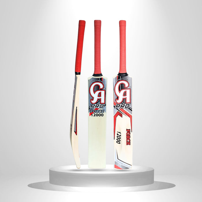CA Pro Force 12000 cricket bat showing side, front and back views