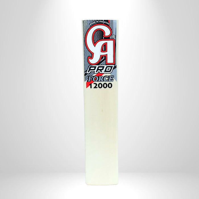 Close view of the CA Pro Force 12000 cricket bat front face branding