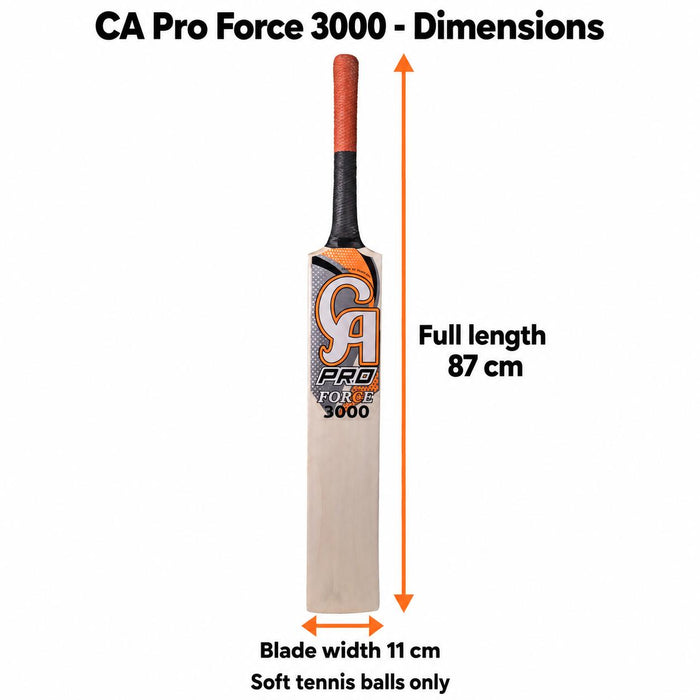 CA Pro Force 3000 cricket bat - full length 87 cm and blade width 11 cm, soft tennis balls only
