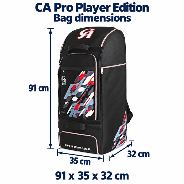 CA Pro Player Edition duffle backpack bag dimensions with arrows: 91 x 35 x 32 cm