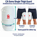 CA Somo single outer thigh guard length and curved width, same guard on either leg with clothed RH and LH fitting examples