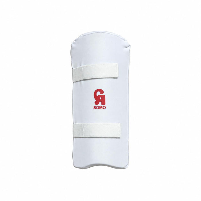CA Somo white forearm guard showing red Somo logo and adjustable white straps