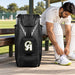 CA Plus 18K black cricket duffle kit bag beside a player preparing at the pavilion