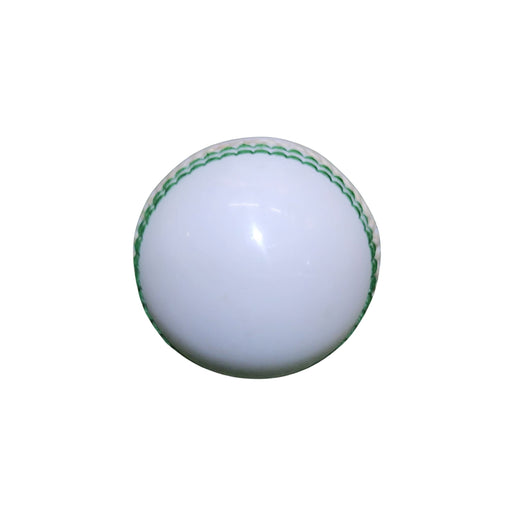 Cricket Arabia white wind cricket ball with green stitched seam - studio product view 1