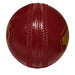 SG Everlast Tec red synthetic cricket ball molded seam close-up