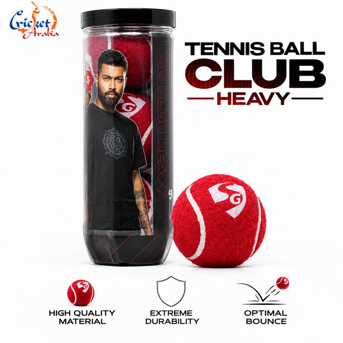 SG Club Heavy red tennis cricket ball tube and feature icons