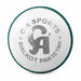 White leather cricket ball with CA Sports branding and green seam