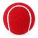Rear close-up of red SG Spark cricket tennis ball showing felt and white seams