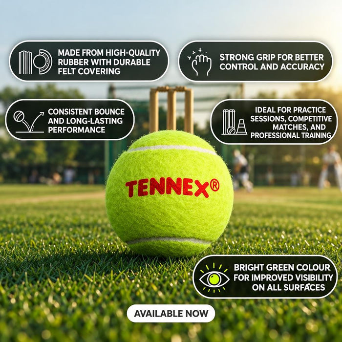 Tennex green cricket tennis ball feature graphic