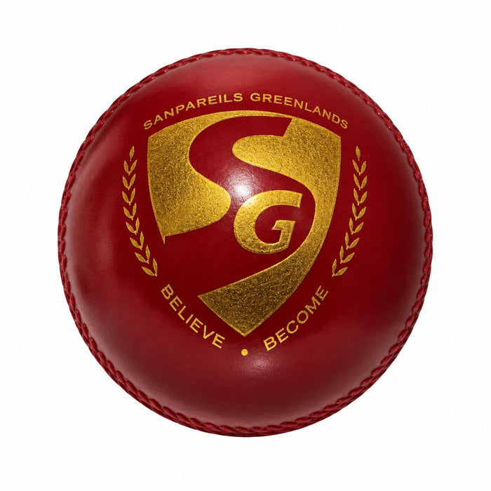 Red SG synthetic cricket ball with gold SG shield