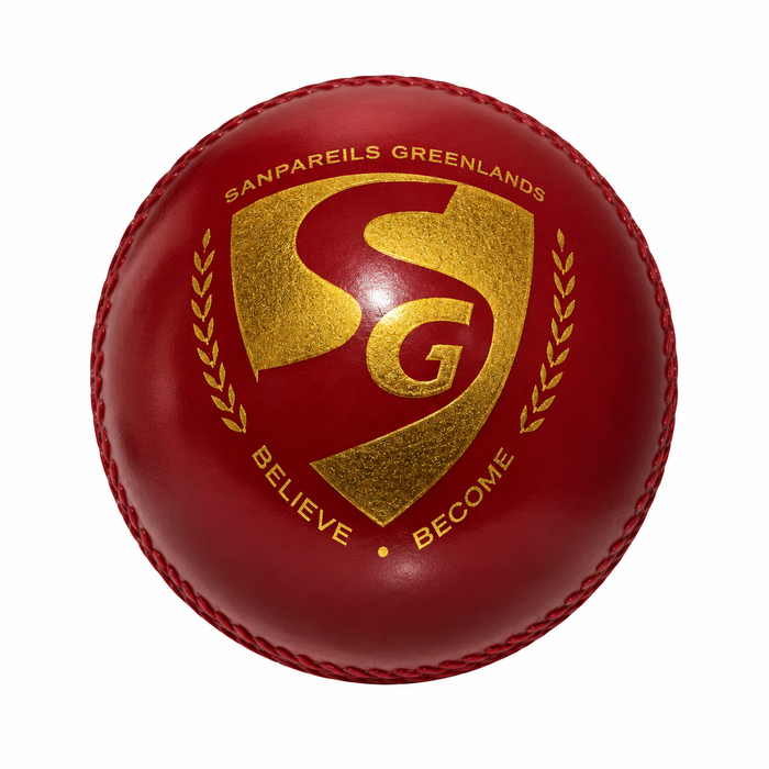 Red SG synthetic cricket ball with gold SG shield