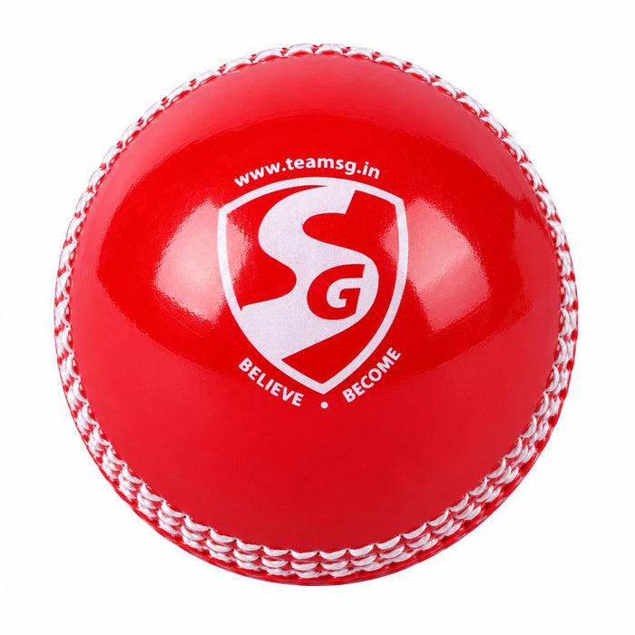 Red SG Supasoft synthetic cricket ball with white SG logo