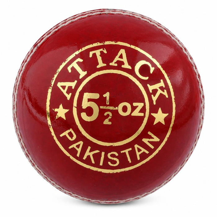 Red CA Attack cricket ball with gold Attack branding on white