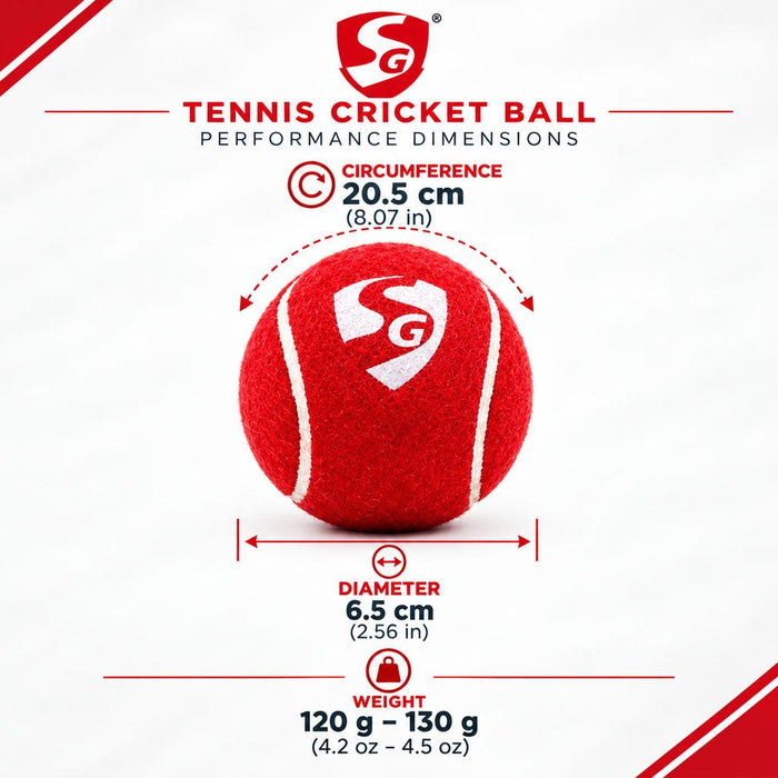 SG Club ball specifications: 20.5 cm circumference, 6.5 cm diameter and 120–130 g weight
