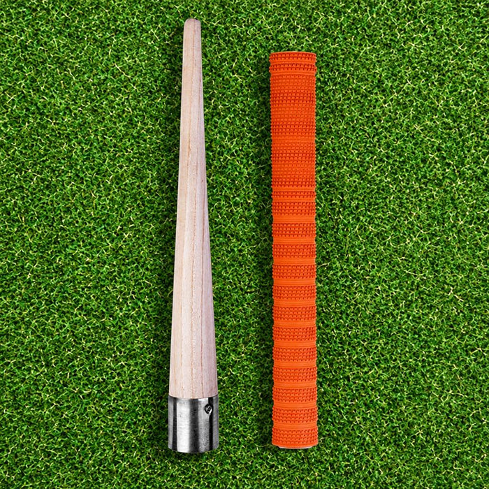 Cricket grip cone beside an orange rubber grip for demonstration