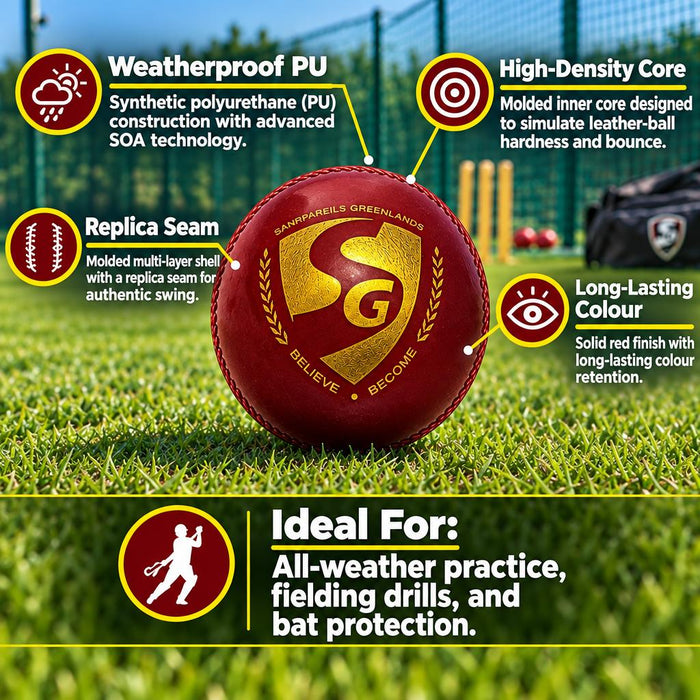 SG Everlast Tec synthetic cricket ball features graphic