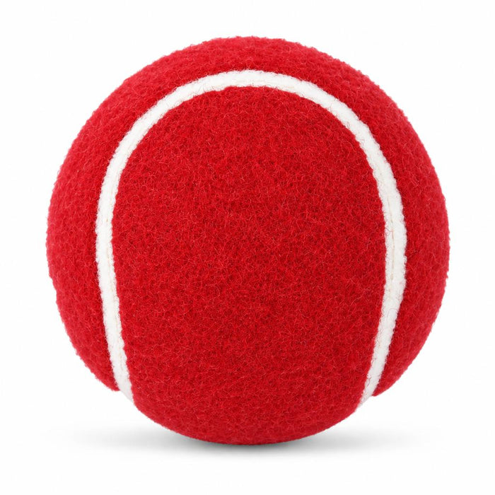 Red SG Spark tennis cricket ball reverse view with white seam