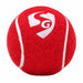Red SG Club tennis cricket ball close-up with white SG logo