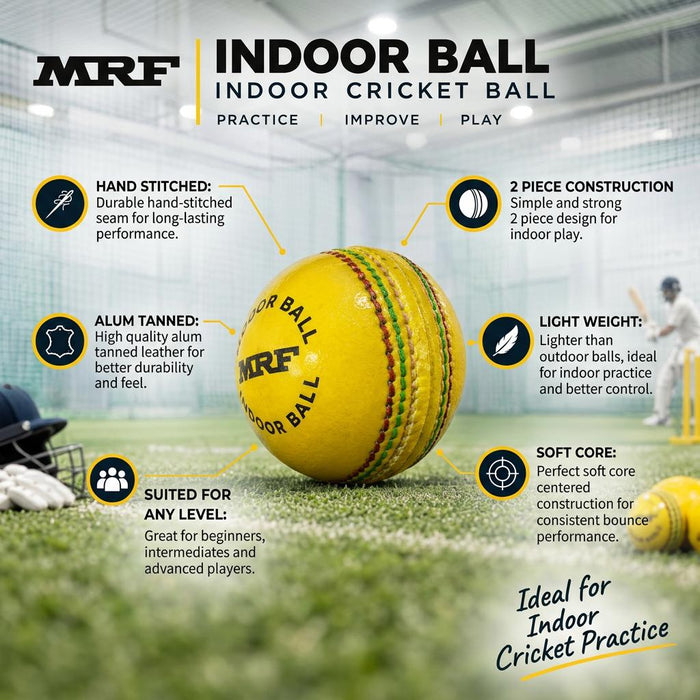 MRF yellow indoor cricket ball square feature graphic