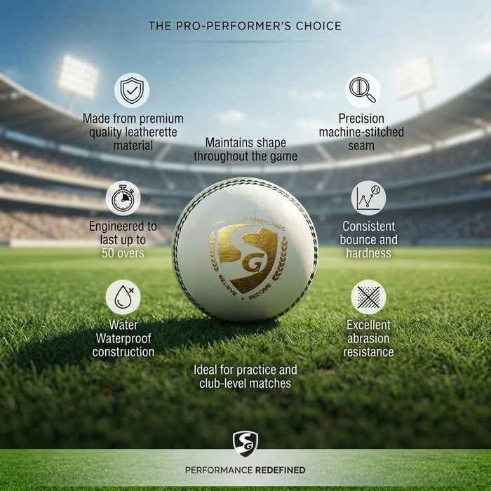 SG Super 50 white ball square feature graphic with original product information