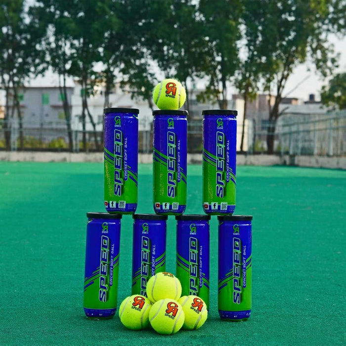 CA Speed cricket ball tubes and neon yellow balls