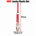 MRF Jumbo plastic bat dimensions - 87.5 cm overall, 50 x 11 cm blade and 27 cm handle