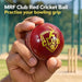 MRF Club red leather cricket ball - bowling grip detail
