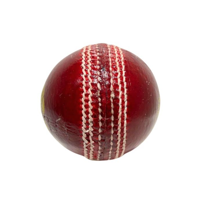 MRF Club red leather cricket ball - studio product view 2