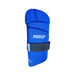 Front of the MRF Genius Dual navy outer thigh pad with MRF logo and fastening strap