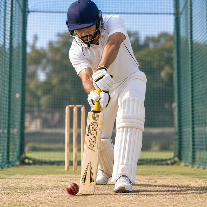 MRF Genius Gold SH cricket bat used for batting practice