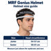 MRF Genius helmet size guide with head circumference measuring arrow - Junior 54-57 cm and Senior 58-61 cm