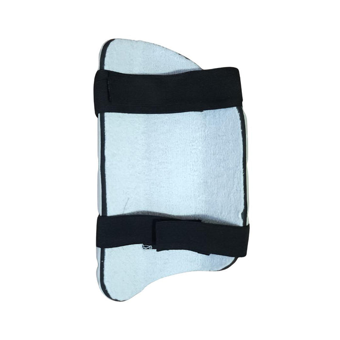 MRF Molded Cricket Single Thigh Guard - RH - rear towelling and black fastening straps