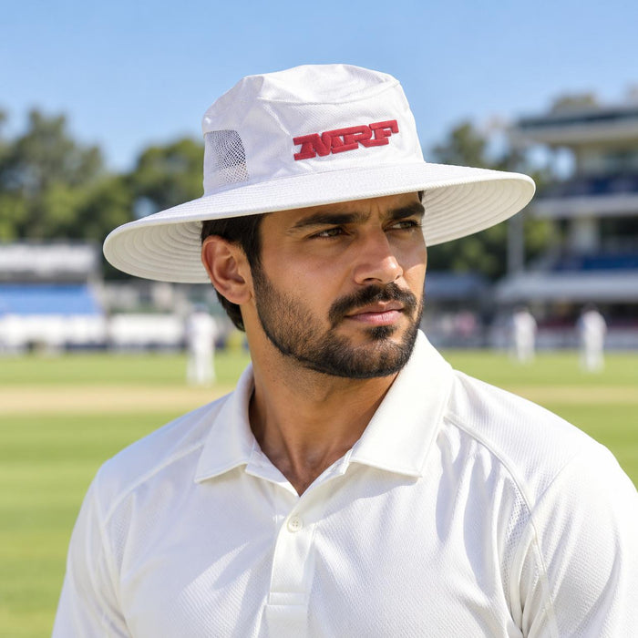 MRF Panama Hat - White Premium Sun Hat with Mesh for Cricket - cricket practice lifestyle