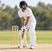 MRF Prince Platinum Edition English Willow Cricket Bat - SH shown held in a batting guard with full cricket protective equipment