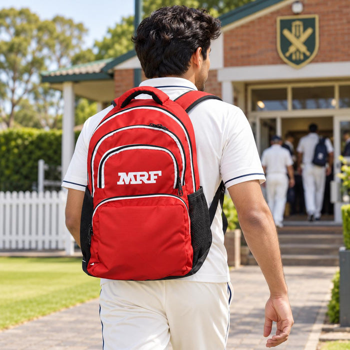 MRF red backpack - product in use