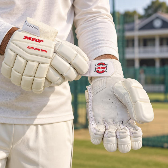 Cricketer using MRF Run Machine Batting Gloves - Mens Left Hand - practice lifestyle