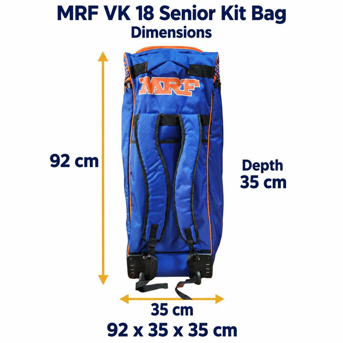 MRF VK 18 senior cricket kit bag dimensions - 92 x 35 x 35 cm