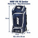 MRF VK 18 Senior Navy Blue kit bag dimensions with arrows: 92 x 35 x 35 cm