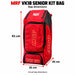 MRF VK18 Senior Red cricket kit bag dimensions - 92 cm length, 35 cm width and 35 cm depth with measurement arrows